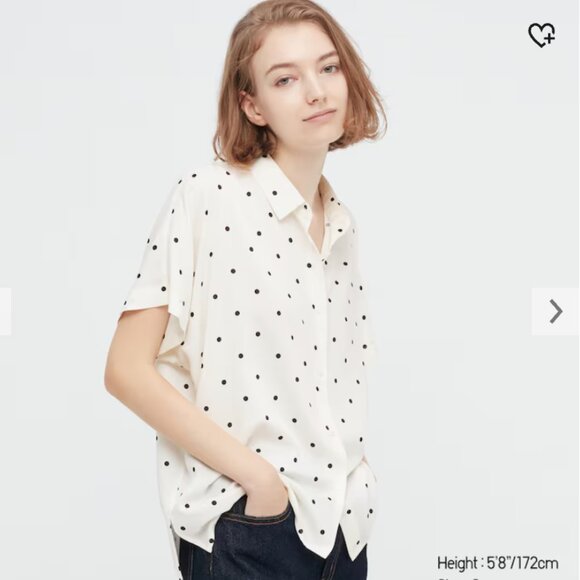 Uniqlo - rayon button down t-shirt - white polka dot - size S - Picture 1 of 5